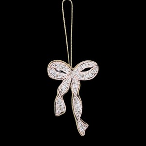 Elegante Adorno Colgante de Cinta con Zari |   Adorno de Lazo con Cuentas Rosas y Blancas para Pared, Árbol, Decoración de Regalos y Decoración Festiva - Product Image 4