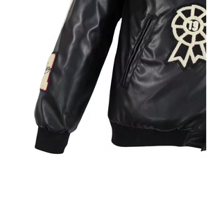 เสื้อแจ็กเก็ตทีมเบสบอลขนสัตว์คุณภาพสูงของผู้ชายแขนหนังออกแบบปักด้วยกำมะหยี่สำหรับฤดูหนาวแบบลำลอง - Product Image 4