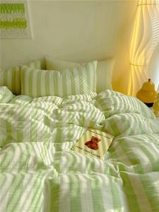 Ensemble de housse de couette en lin de qualité 3 pièces solide rose/bleu/vert/jaune rayure doux Double pleine/reine taille pour hôtel maison hôpitaux - Product Image 4