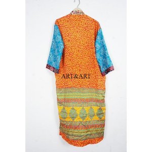 Women's Elegant Vintage Silk Kimono Sari Casual Bohemian Nightgown Soft Sleepwear - Product Image 5