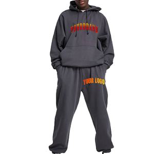 Venta al por mayor de chándales de algodón de alta calidad en blanco de peso pesado chándal logotipo personalizado gota hombro Sudadera con capucha y pantalones de chándal holgados conjunto - Product Image 1