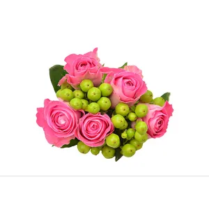 畅销金丝桃和粉红玫瑰花束肯尼亚鲜切花花束各种颜色零售批发