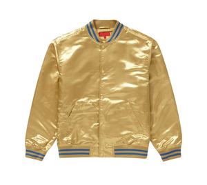 แจ็กเก็ตซาตินสำหรับผู้หญิงแจ็คเก็ตผ้าซาตินมีกระดุมสำหรับใส่เล่นกีฬาเบสบอลของมหาวิทยาลัย - Product Image 1