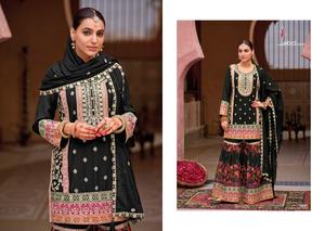 Designer Heavy Chinon Sharara Salwar Kameez avec broderie détaillée Idéal pour les mariages, les festivals et les célébrations traditionnelles - Product Image 2