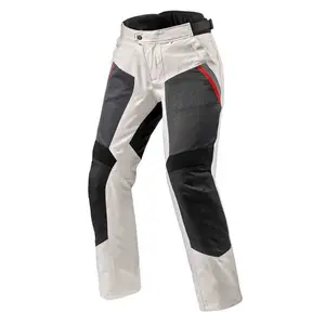 顶级对比面板男士白色防水防风摩托车裤，带安全垫和可调腰带