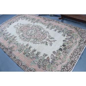 Grand tapis vintage 5,9x9,5 pieds, tapis turc en laine à motifs floraux roses - Product Image 4
