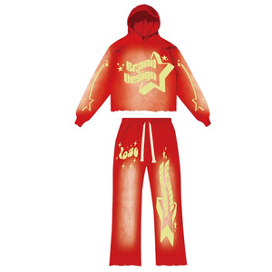 2024 Conjunto de Jogger Acampanado y Sudadera con capucha French Terry de aspecto vintage lavado ácido para hombre con estampado DTG - Product Image 2