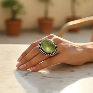 Bague géométrique en or 14 carats pour femme, argent sterling 925 avec incrustation de rhodium, péridot, améthyste, zircon, cadeau de mariage - Product Image 3