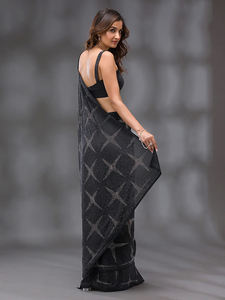 Trendmalls Siroski Work Saree para mujer con pieza de blusa sin costuras mezcla de seda negro ropa paquistaní y para el K1131-Indian - Product Image 2