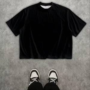 Full Print 100% Cotton Jersey Fabric Crop Top Unisex Summer Cropped Loose Formal Oversized Street Hip Hop T-Shirt Solid <b>Colour</b> - Product Image 6