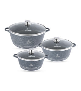 Ensemble de casseroles en granit antiadhésif de luxe au design classique, 6 pièces, avec revêtement multicouche - Product Image 3