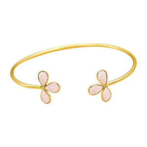 Bracelet manchette réglable en argent sterling 925 plaqué or fait à la main calcédoine rose forme de poire pierre précieuse déclaration bijoux cadeaux - Product Image 2