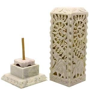 Marble Hand Carved Religious <b>Incense</b> Holder with Star Anise Plug Honey Peach Scent Indian Agarbatti Stand and Tea Light Holder - Product Image 4