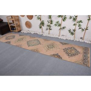 พรมสไตล์วินเทจทำด้วยมือสีเบจสีเบจสีฟ้าคลาสสิกขนแกะ2.8x12.2ฟุตทรงสี่เหลี่ยมผืนผ้างานเย็บปะติดน้ำยางวิสคอสสำหรับวัยรุ่น - Product Image 2