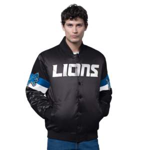 Veste universitaire personnalisée pour homme, style Letterman, noire, des Detroit Lions, triple option, entièrement boutonnée, veste de baseball universitaire - Product Image 1
