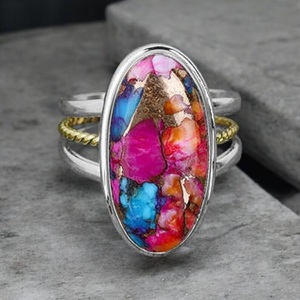 Bague Kingman Rose Dahlia Turquoise en argent sterling 925, bijoux en pierres précieuses faits à la main, cadeau pour elle - Product Image 2