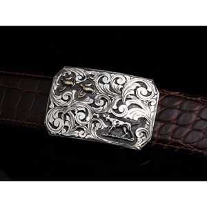 Escena ejecutiva 14K y SS Hebilla de cinturón de dos codornices Categoría de producto premium - Product Image 2