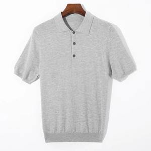 2024 classique hommes écologique soie laine mélange pour Polo cou T-Shirt haute qualité Cool hauts à manches courtes coupe ample toile Soli - Product Image 5