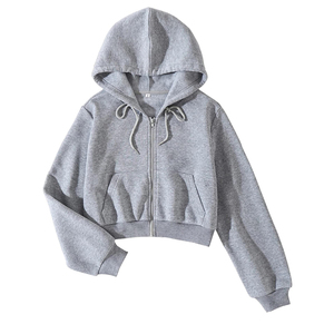 OEM Sudadera con capucha recortada para mujer Sudadera con capucha recortada con cremallera Fabricante Desgastado en blanco Unisex de gran tamaño logotipo personalizado - Product Image 1