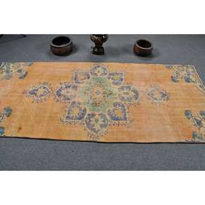 พรม7.7ft พื้นที่ขนาดใหญ่สีส้มสีน้ำเงินสไตล์วินเทจสไตล์ตุรกีสี่เหลี่ยมผืนผ้าเย็บปะติดปะต่อกันดีไซน์นามธรรมผ้าขนสัตว์หญ้าทะเลลาเท็กซ์สำหรับห้องโถง - Product Image 3