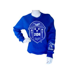 Zeta Shield Chenille Sweatshirt Cotton Fleece Embroidered Greek Sorority Zeta Phi Beta <b>Blue</b> Pullover Crewneck <b>for</b> <b>Women</b> - Product Image 4