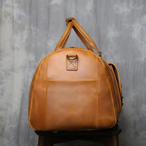 Bolsa de Viaje de Cuero Genuino, Plegable, Gran Capacidad, Ligera, Portátil, con Cierre de Cremallera, Resistente, Color Marrón - Product Image 2