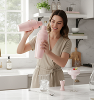 Kit de barman rose mat, shaker à cocktails et ensemble de doseurs, mélangeur de boissons de 24 oz avec bouchon, outils de bar à domicile