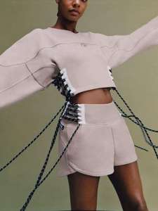 Traje deportivo informal de gama alta para mujer, tejido de punto transpirable, conjunto de dos piezas de verano, Sudadera con capucha de talla grande, diseño de correa contrastante - Product Image 6