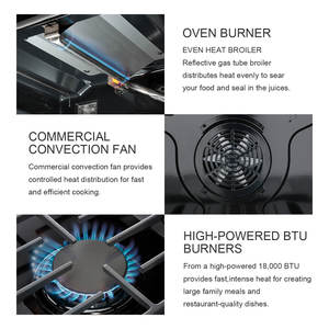 Table de cuisson électrique autonome Hyxion de 48 pouces avec 6 brûleurs et four à <span class=keywords><strong>gaz</strong></span> avec fonction de convection pour usage domestique et en camping-car - Product Image 2