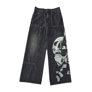 Pantalones vaqueros Acampanados para hombre, pantalones vaqueros holgados de Hip Hop, pantalones vaqueros lavados, pantalones personalizados de verano con nuevo diseño - Product Image 1