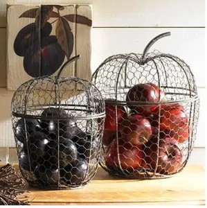 Cesta de frutas em forma de apple, cesta de metal separável para frutas e vegetais em formato de maçã, na cor preta, cesta de ferro fundido