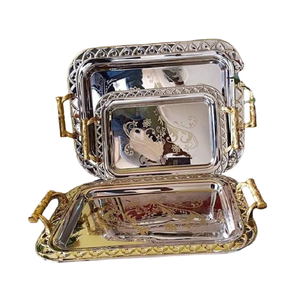 Steel Serving Tray With Rectangle Shape Glossy Finished Decorative Serving Tray Made Metal For Home & Hotel Decor - Product Image 1