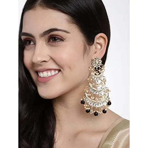 Jmc 18 Karat vergoldet 3 geschichtete Perlen Chand bali Ohrringe mit Kundan und Perle Arbeit für Frauen (E2859-1)
