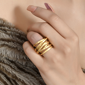 New Fashionable Gold Brass Plated <b>Open</b> Multi-Layer <b>Ring</b> Trendy Stackable <b>Rings</b> for Women's Daily Wear - Product Image 4