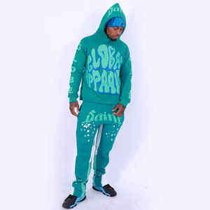 OEM Custom 500gsm Cotton Heavyweight Acid Washed Vintage Patch Hoodies Flared Tracksuits for Men <b>Striped</b> Sweatpants Sweatsuit - Product Image 4