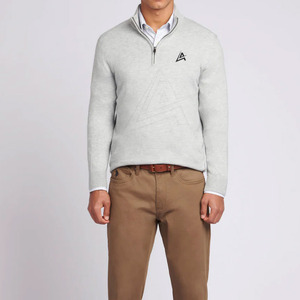 Windproof 100% Cotton Men's Winter Quarter-Zip <b>Sweatshirts</b> with Solid Pattern and Custom Logo on Front - Product Image 2