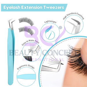 Color azul Volumen en forma de L 45 grados Punta de fibra Agarre Pinzas injertadas de pestañas Herramienta de extensión de pestañas de belleza de forma personalizada para el cuidado de los ojos - Product Image 2