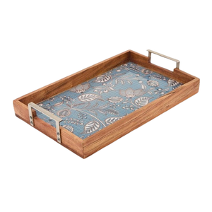 Wooden Frame Serving Tray With Glass Based With Natural Finishing Rectangular Shape And Stainless Steel <b>Handle</b> Eco Friendly - Product Image 3
