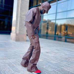 Conjuntos de ropa Chándales de cuero de gran tamaño apilados para hombres - Product Image 4