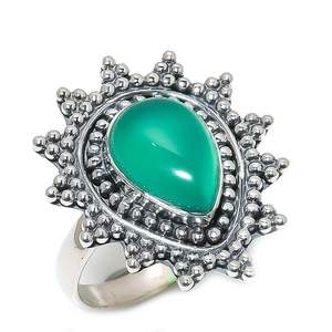 Bague classique en argent sterling 925 avec pierre précieuse taillée en poire d'onyx vert pour les mariages, les fêtes, les cadeaux d'anniversaire de fiançailles - Product Image 1