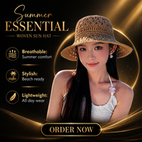 Topi Wanita Musim Panas Model Bucket Bahan Kertas dengan Sablon Sutra, Pinggiran Lebar Berongga, Pelindung Sinar Matahari untuk Pantai, Perjalanan, dan Aktivitas Luar Ruangan