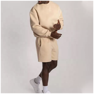 Custom LOGO Cotton Crewneck Sweatshirt <b>Set</b> Plain Sweat <b>Set</b> Shorts Men's Crew Neck Sweatshirt and Shorts <b>Set</b> - Product Image 6