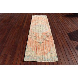 พรมตุรกีวินเทจ ขนาด 2.7x9.3 ฟุต (81x283 ซม.) ลายสัตว์สีส้มน้ำเงิน - Product Image 1