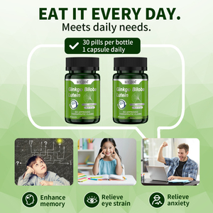 Capsules de <span class=keywords><strong>Ginkgo</strong></span> <span class=keywords><strong>Biloba</strong></span> et Lutéine à Marque Blanche OEM – Mélange Herbal 6-en-1 pour le Soutien Cérébral et Visuel – Complément Alimentaire Végétalien - Product Image 4