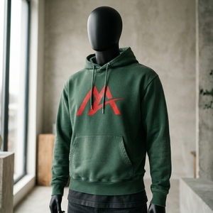 Mayra Men Dark Green Washed Pullover <b>Hoodie</b> <b>Red</b> Logo Fleece Sweatshirt Streetwear Casual Hooded Top Custom Wholesale OEM Apparel - Product Image 3
