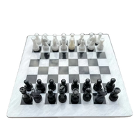 Jeu d'échecs en marbre blanc et noir, 15 pouces, plateau d'échecs en pierre de luxe fait à la main avec rangement