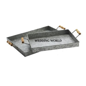 Table décorative en métal galvanisé écologique motif floral finition enduite de poudre forme carrée plateau de service de mariage fait à la main - Product Image 6