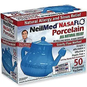 NeilMed NasaFlo Sinus Relief Porzellan Neti Pot Mit 50 Beuteln Natürliche Allergie Und Sinus Relief