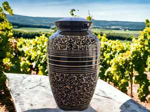 Urne funéraire élégante gravée en noir et or Urne funéraire exquise avec finition en laiton (grand) - Product Image 3