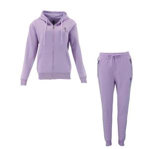 Private Label 60% Cotton 40% Polyester Women <b>Tech</b> Fleece Tracksuit Heather Grey Full Zip Hoodie Joggers Sweatpants - Product Image 4